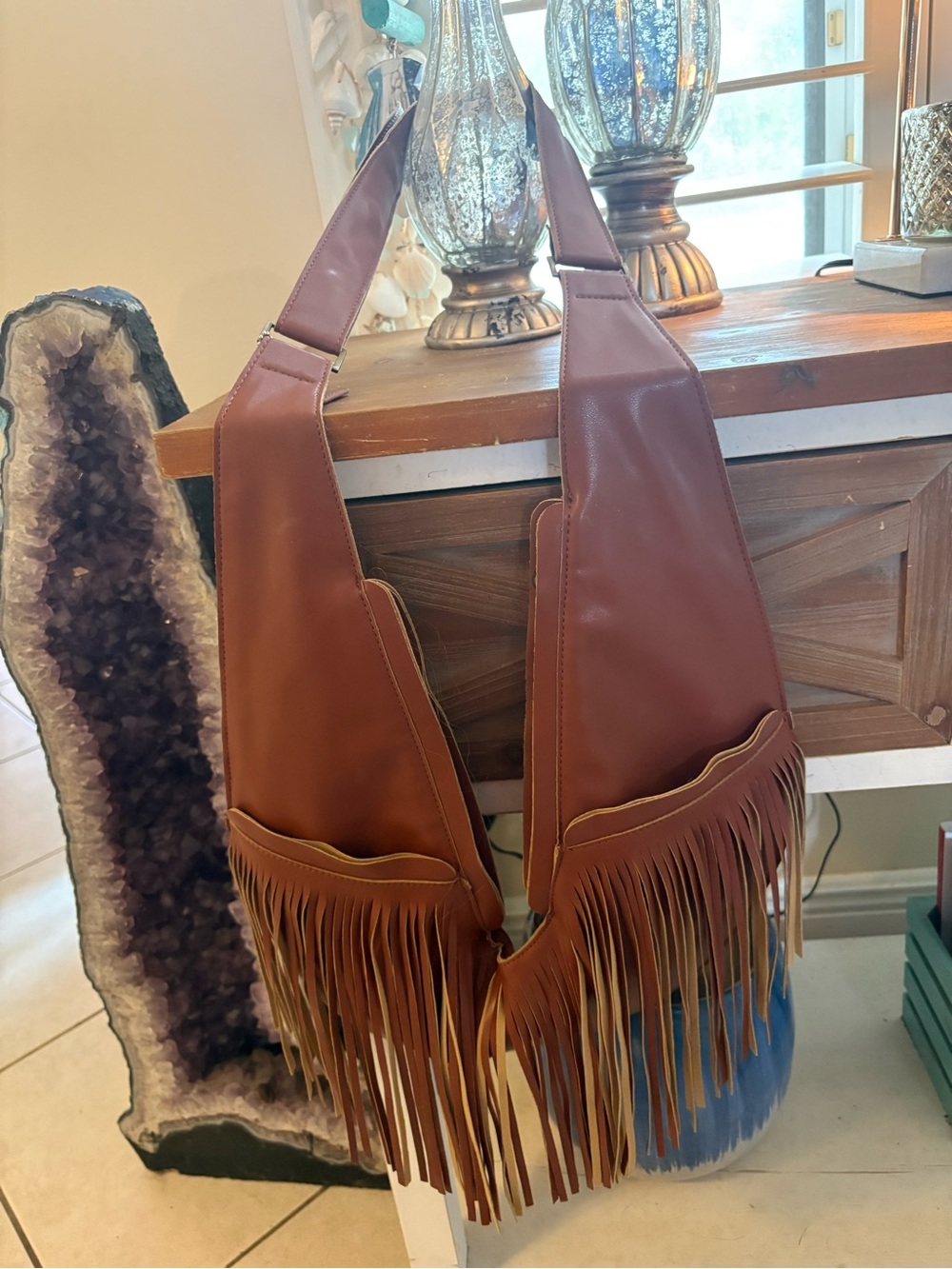 The Sash - Brown Leather Fringe Crossbody Bag